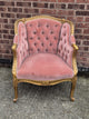Vintage Giltwood Buttoned Pink Velvet Salon Armchair